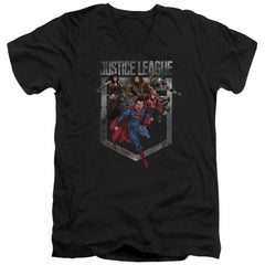 Justice League Movie Charge Men's 30/1 Cotton Slim V-Neck T-Shirt