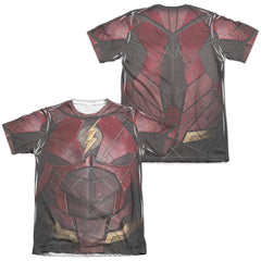 Justice League Movie Flash Uniform (Front/Back Print) Men's Regular Fit Poly Cotton Short-Sleeve T-Shirt