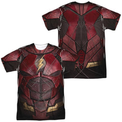 Justice League Movie Flash Uniform (Front/Back Print) Men's Regular Fit Polyester Short-Sleeve T-Shirt