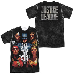 Justice League Movie Save The World Poster (Front/Back Print) Men's Regular Fit Polyester Short-Sleeve T-Shirt