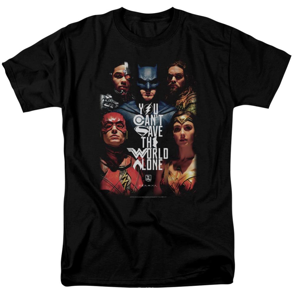 Justice League Movie Save The World Poster Men's 18/1 Cotton Short-Sleeve T-Shirt