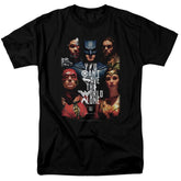 Justice League Movie Save The World Poster Men's 18/1 Cotton Short-Sleeve T-Shirt