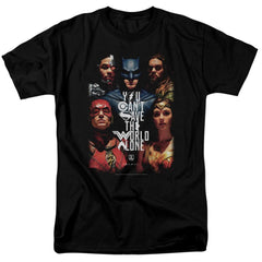 Justice League Movie Save The World Poster Men's 18/1 Cotton Short-Sleeve T-Shirt