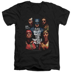 Justice League Movie Save The World Poster Men's 30/1 Cotton Slim V-Neck T-Shirt
