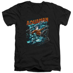 Justice League Of America Aqua Bubbles Men's 30/1 Cotton Slim V-Neck T-Shirt