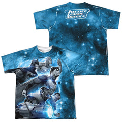 Justice League Of America Atmospheric (Front/Back Print) Youth Regular Fit Poly Short-Sleeve T-Shirt