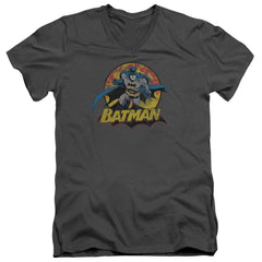 Justice League Of America Batman Rough Distress Men's 30/1 Cotton Slim V-Neck T-Shirt