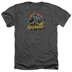 Justice League Of America Batman Rough Distress Men's 30/1 Heather 60 40 Poly Short-Sleeve T-Shirt