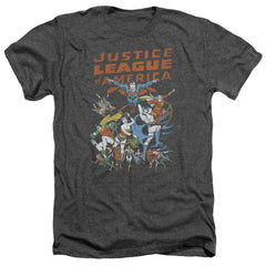 Justice League Of America Big Group Men's 30/1 Heather 60 40 Poly Short-Sleeve T-Shirt
