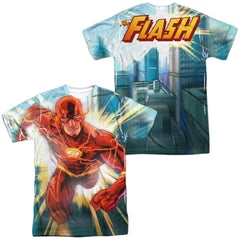 Justice League Of America Faster Than Lightning (Front/Back Print) Men's Regular Fit Polyester Short-Sleeve T-Shirt