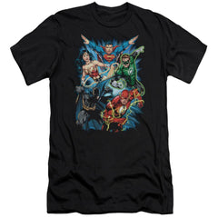 Justice League Of America JL Assemble Men's Ultra-Soft 30/1 Cotton Slim Short-Sleeve T-Shirt