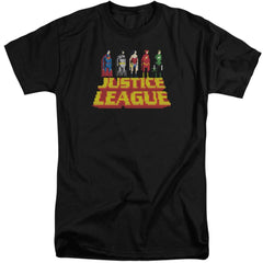 Justice League Of America Standing Above Men's 18/1 Tall Cotton Short-Sleeve T-Shirt