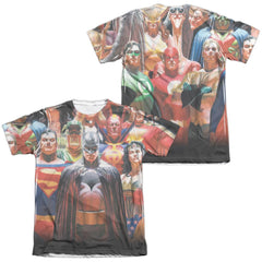 Justice League Of America Wall Of Heroes (Front/Back Print) Men's Regular Fit Poly Cotton Short-Sleeve T-Shirt