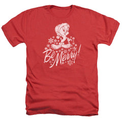 Looney Tunes Merry Tweety Men's 30/1 Heather 60 40 Poly Short-Sleeve T-Shirt