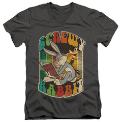 Looney Tunes Screwy Rabbit Men's 30/1 Cotton Slim V-Neck T-Shirt