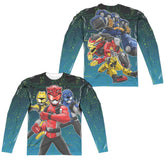 Mighty Morphin Power Rangers Battle Stance (Front/Back Print) Men's Regular Fit Polyester Long-Sleeve T-Shirt