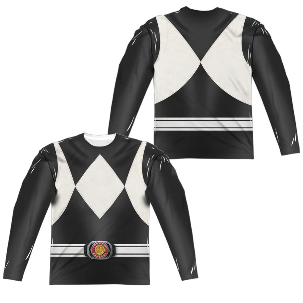 Mighty Morphin Power Rangers Black Ranger (Front/Back Print) Men's Regular Fit Polyester Long-Sleeve T-Shirt