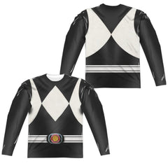 Mighty Morphin Power Rangers Black Ranger (Front/Back Print) Men's Regular Fit Polyester Long-Sleeve T-Shirt