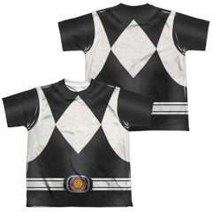 Mighty Morphin Power Rangers Black Ranger (Front/Back Print) Youth Regular Fit Poly Short-Sleeve T-Shirt