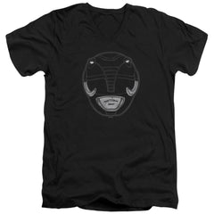 Mighty Morphin Power Rangers Black Ranger Mask Men's 30/1 Cotton Slim V-Neck T-Shirt