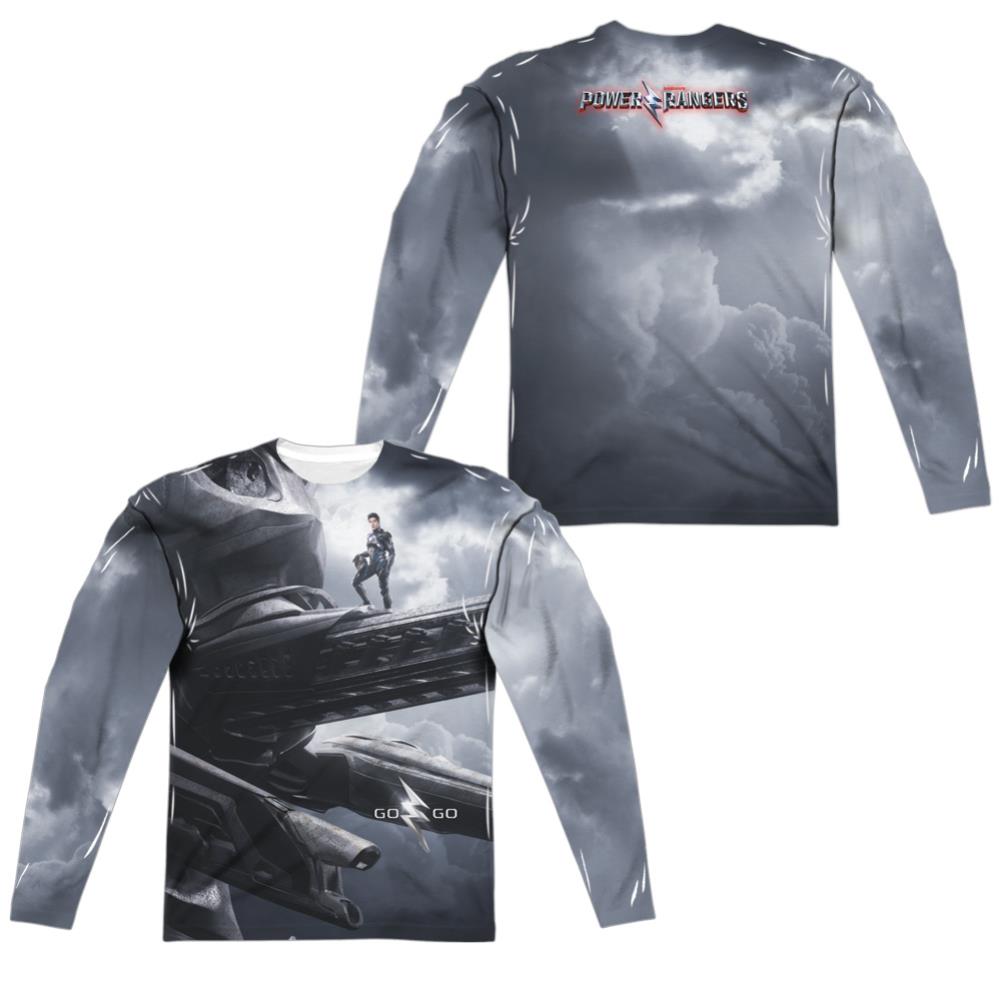 Mighty Morphin Power Rangers Black Zord Poster (Front/Back Print) Men's Regular Fit Polyester Long-Sleeve T-Shirt