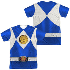 Mighty Morphin Power Rangers Blue Ranger Emblem (Front/Back Print) Men's Regular Fit Polyester Short-Sleeve T-Shirt