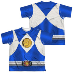 Mighty Morphin Power Rangers Blue Ranger Emblem (Front/Back Print) Youth Regular Fit Poly Short-Sleeve T-Shirt
