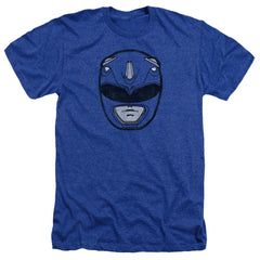 Mighty Morphin Power Rangers Blue Ranger Mask Men's 30/1 Heather 60 40 Poly Short-Sleeve T-Shirt