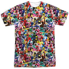 Mighty Morphin Power Rangers Crowd Of Rangers Men's Regular Fit Polyester Short-Sleeve T-Shirt