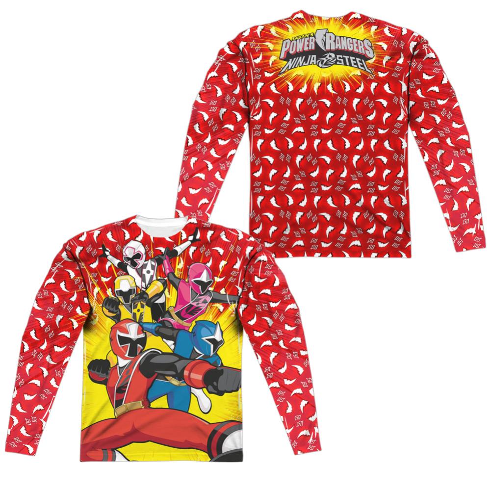 Mighty Morphin Power Rangers Go Go Ninja Steel (Front/Back Print) Men's Regular Fit Polyester Long-Sleeve T-Shirt
