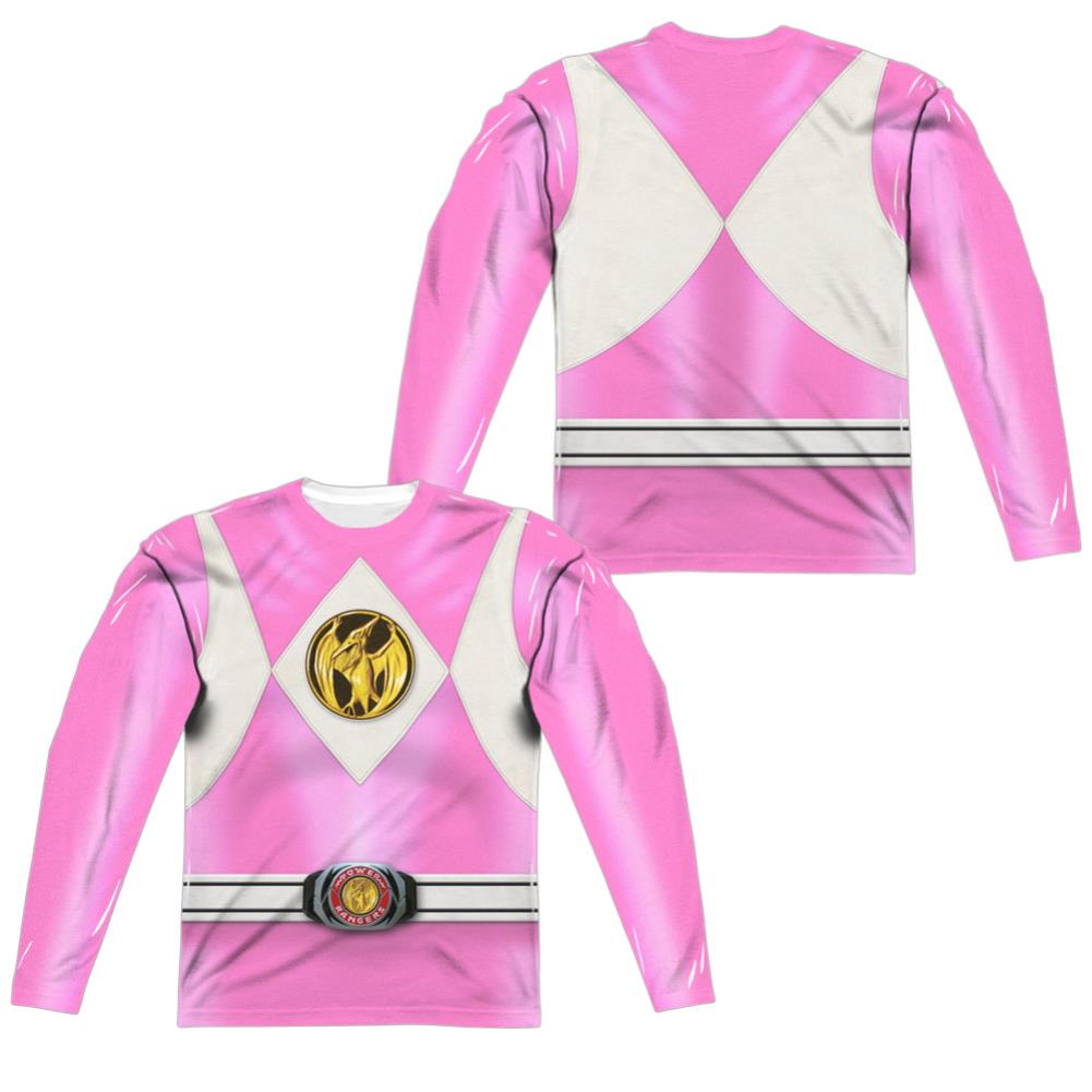 Mighty Morphin Power Rangers Pink Ranger Emblem (Front/Back Print) Men's Regular Fit Polyester Long-Sleeve T-Shirt