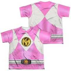 Mighty Morphin Power Rangers Pink Ranger Emblem (Front/Back Print) Youth Regular Fit Poly Short-Sleeve T-Shirt
