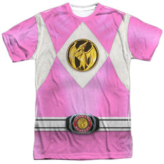 Mighty Morphin Power Rangers Pink Ranger Emblem Men's Regular Fit Polyester Short-Sleeve T-Shirt