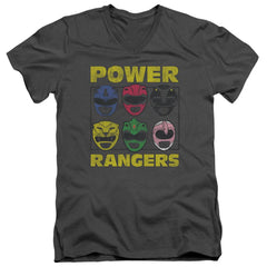 Mighty Morphin Power Rangers Ranger Heads Men's 30/1 Cotton Slim V-Neck T-Shirt