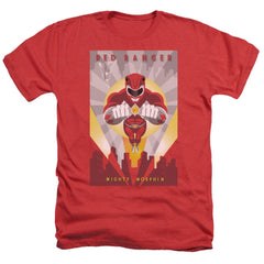 Mighty Morphin Power Rangers Red Deco Men's 30/1 Heather 60 40 Poly Short-Sleeve T-Shirt