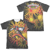 Mighty Morphin Power Rangers Red Ranger Burst (Front/Back Print) Men's Regular Fit Poly Cotton Short-Sleeve T-Shirt