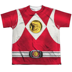 Mighty Morphin Power Rangers Red Ranger Emblem Youth Regular Fit Poly Short-Sleeve T-Shirt