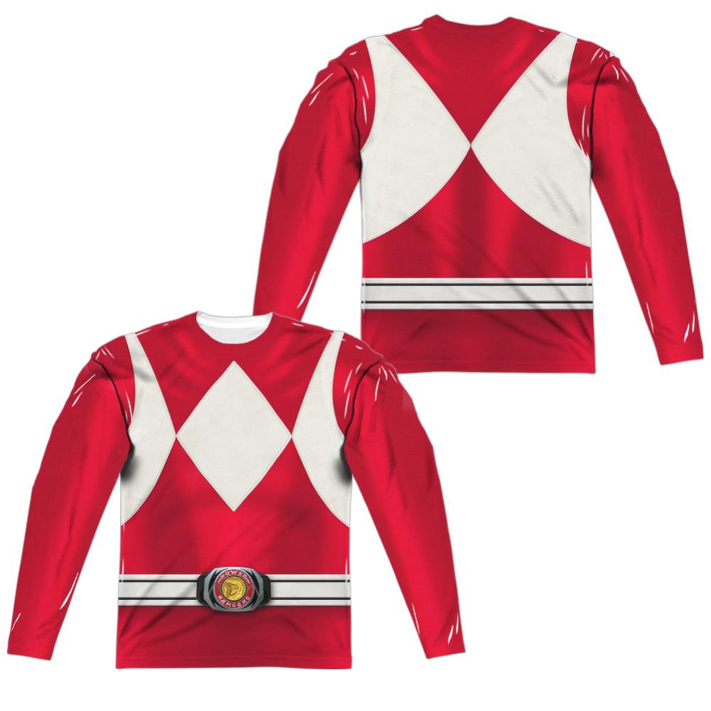 Mighty Morphin Power Rangers Red Ranger (Front/Back Print) Men's Regular Fit Polyester Long-Sleeve T-Shirt