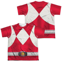 Mighty Morphin Power Rangers Red Ranger (Front/Back Print) Youth Regular Fit Poly Short-Sleeve T-Shirt