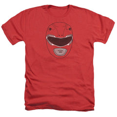 Mighty Morphin Power Rangers Red Ranger Mask Men's 30/1 Heather 60 40 Poly Short-Sleeve T-Shirt
