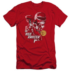 Mighty Morphin Power Rangers Red Ranger Men's Ultra-Soft 30/1 Cotton Slim Short-Sleeve T-Shirt