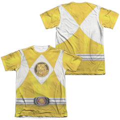 Mighty Morphin Power Rangers Yellow Ranger Emblem (Front/Back Print) Men's Regular Fit Poly Cotton Short-Sleeve T-Shirt