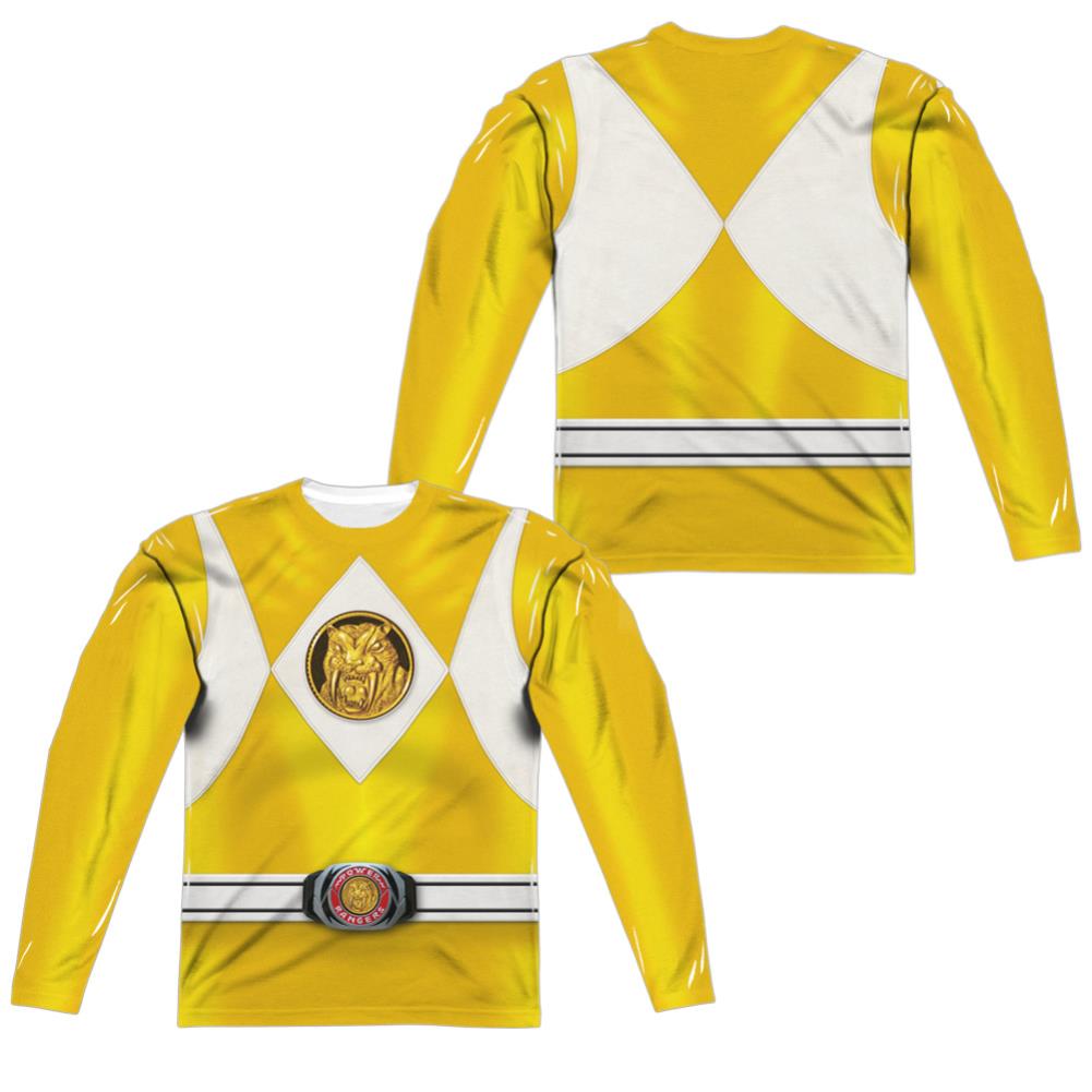 Mighty Morphin Power Rangers Yellow Ranger Emblem (Front/Back Print) Men's Regular Fit Polyester Long-Sleeve T-Shirt