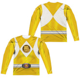 Mighty Morphin Power Rangers Yellow Ranger Emblem (Front/Back Print) Men's Regular Fit Polyester Long-Sleeve T-Shirt
