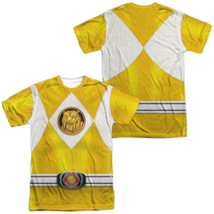 Mighty Morphin Power Rangers Yellow Ranger Emblem (Front/Back Print) Men's Regular Fit Polyester Short-Sleeve T-Shirt