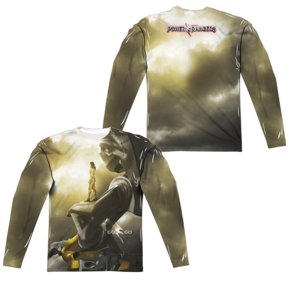 Mighty Morphin Power Rangers Yellow Zord Poster (Front/Back Print) Men's Regular Fit Polyester Long-Sleeve T-Shirt