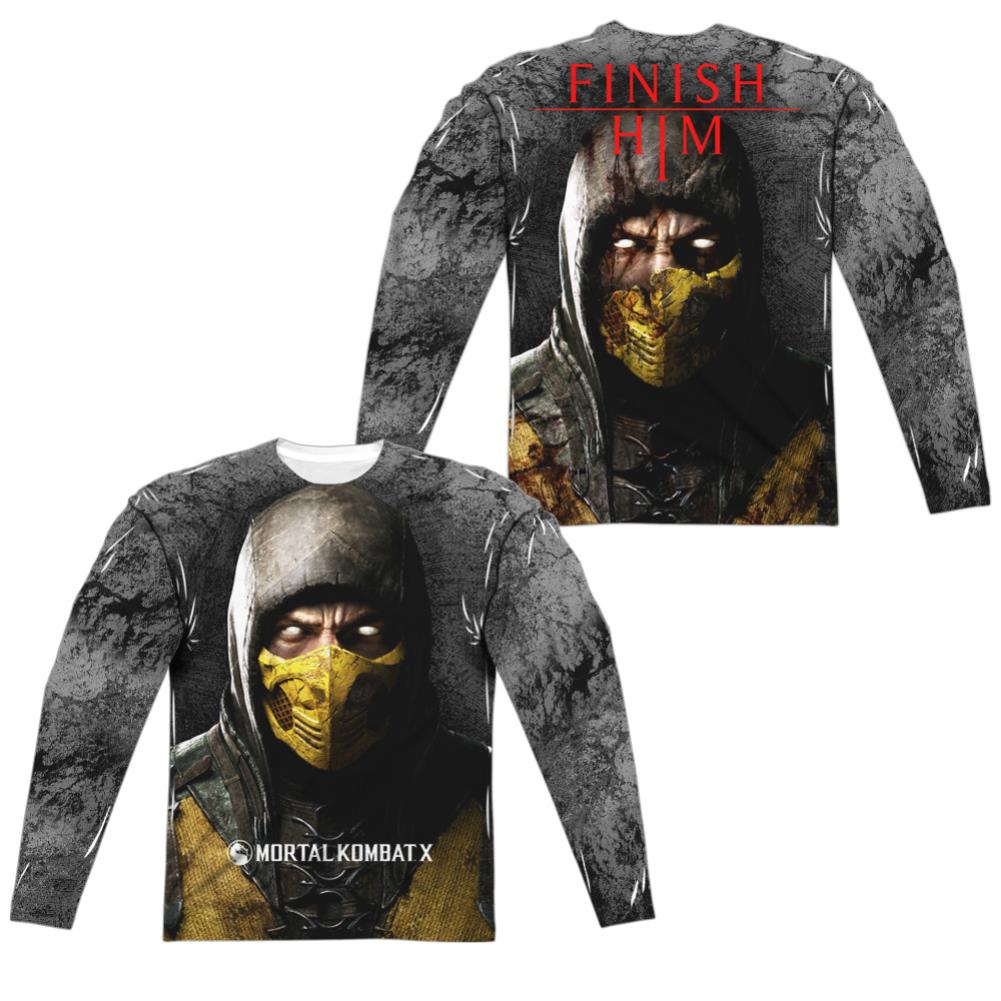 Mortal Kombat X Finish Him (Front/Back Print) Men's Regular Fit Polyester Long-Sleeve T-Shirt
