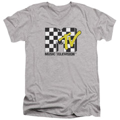 MTV Checker Board Logo Men's 30/1 Cotton Slim V-Neck T-Shirt