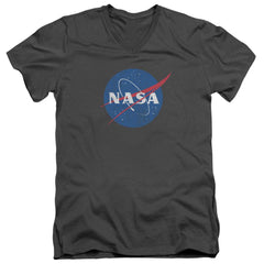 NASA Meatball Logo Distressed Men's 30/1 Cotton Slim V-Neck T-Shirt