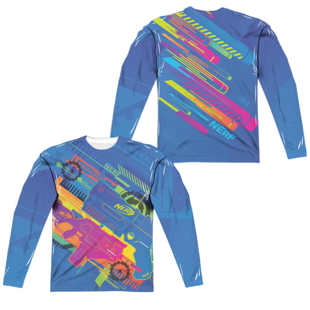 Nerf Neon Collage (Front/Back Print) Men's Regular Fit Polyester Long-Sleeve T-Shirt